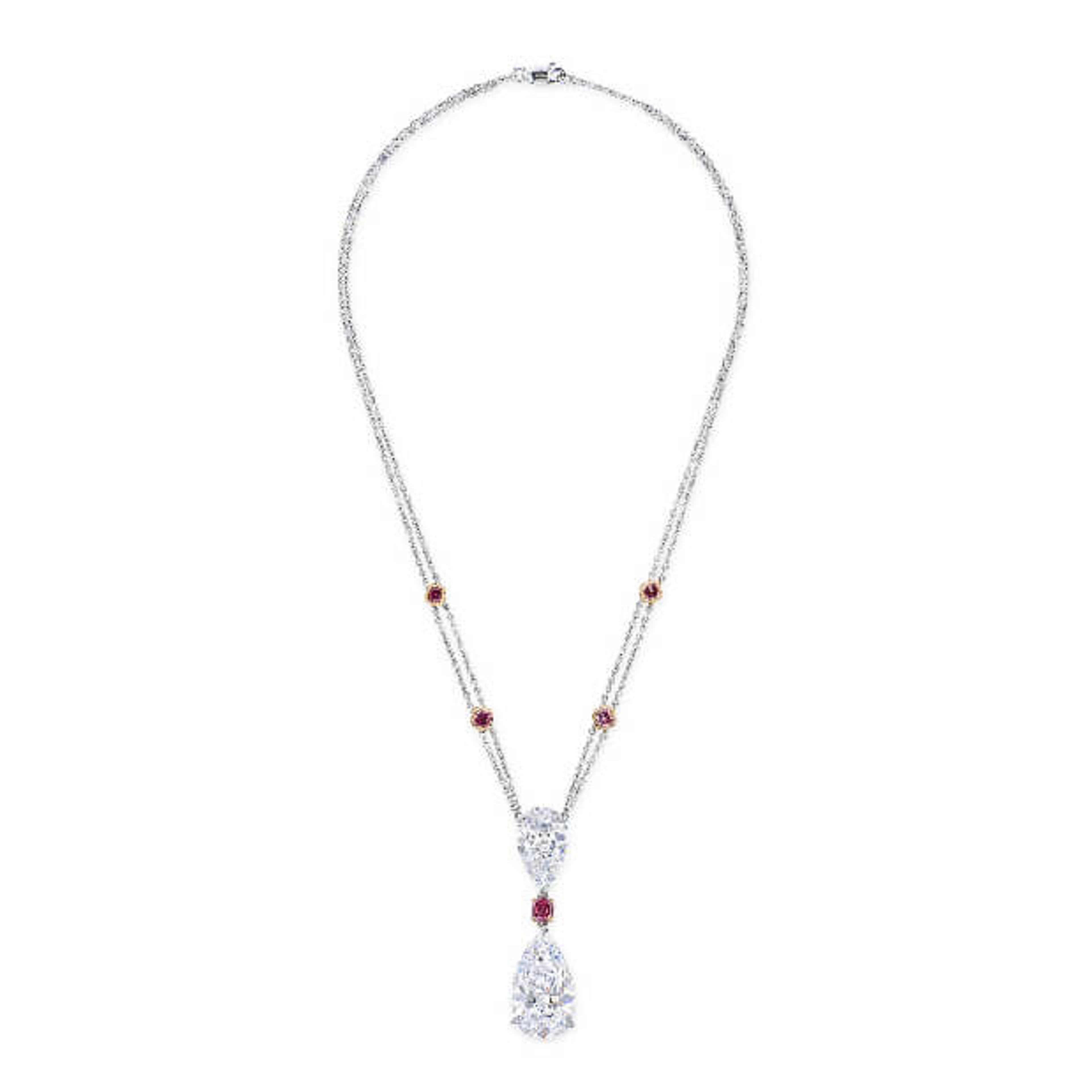 22.18-Carat Diamond and ruby pendant necklace on white background