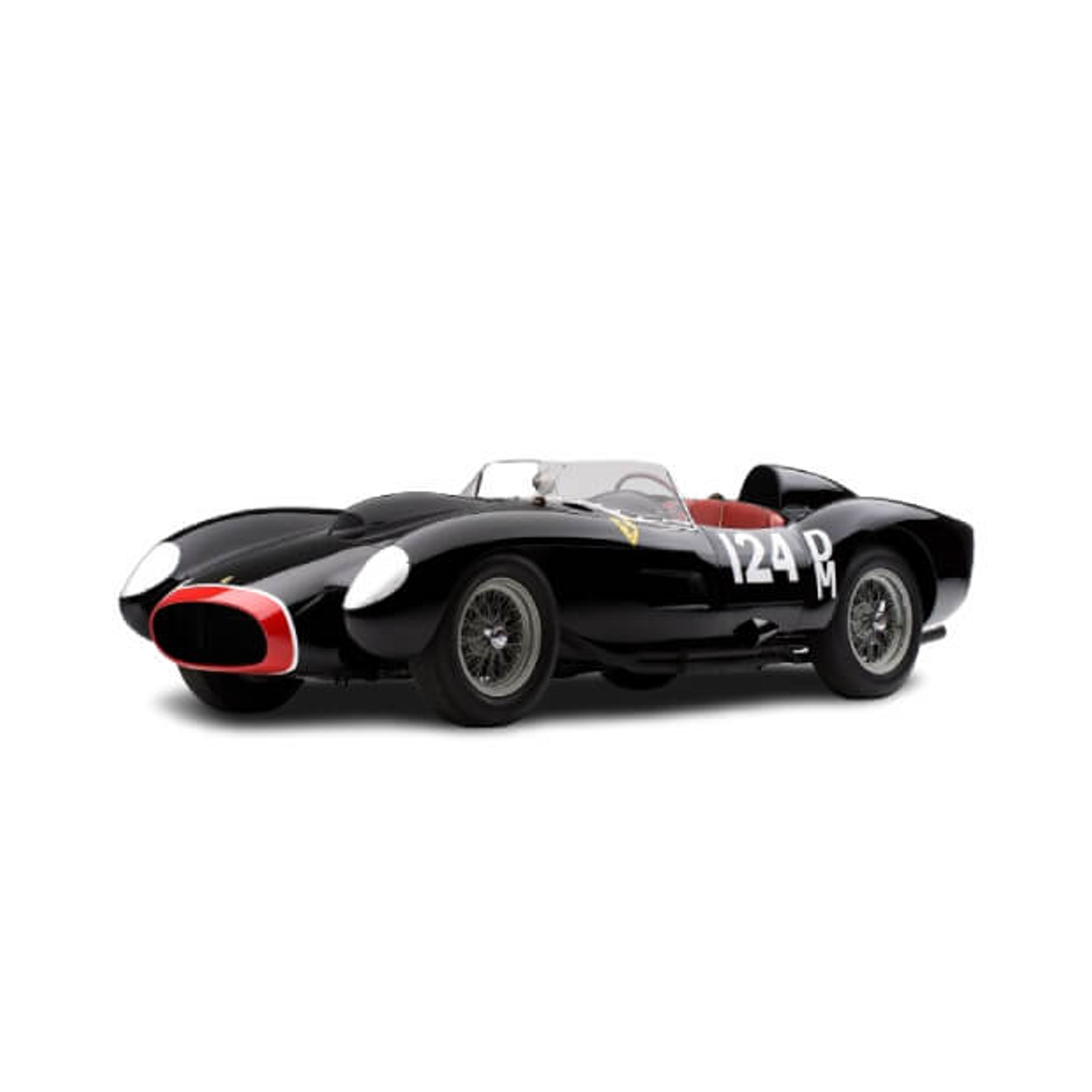 Ferrari 250 TR Testa Rossa 1958 #124 in black with red interior on a white background